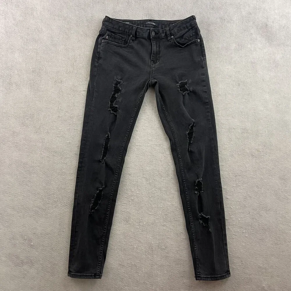 Vigoss The Jagger Jeans Women’s 28 Black Distressed Super Skinny 29 Inseam